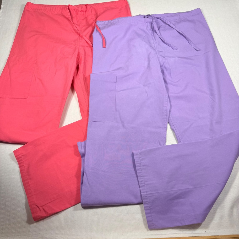 Vital Signs Scrub Pants S Pink Purple Healthcare Medical Pastel Drawstring 2pk